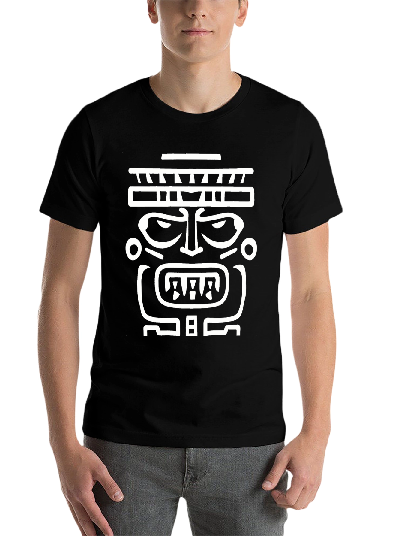 Tribal Mask Graphic T-Shirt - Bold Black Tee