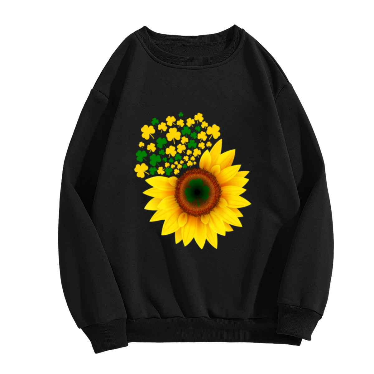 Shamrock Sunflower Heart Crewneck Sweatshirt | St Patrick's Day Lucky Clover Floral Pullover, Spring Gift