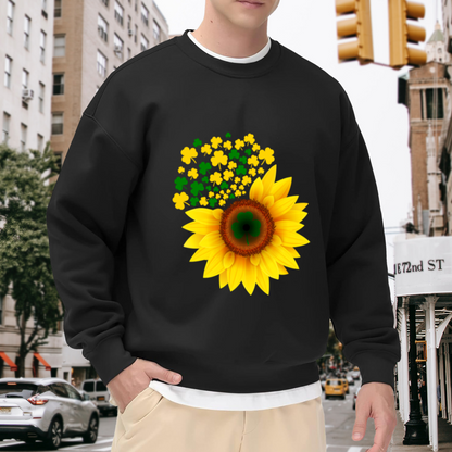 Shamrock Sunflower Heart Crewneck Sweatshirt | St Patrick's Day Lucky Clover Floral Pullover, Spring Gift