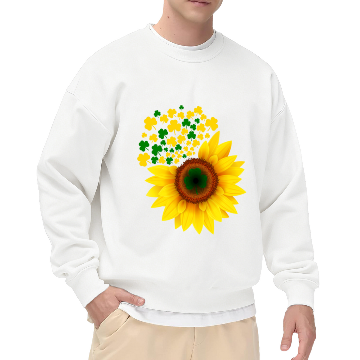 Shamrock Sunflower Heart Crewneck Sweatshirt | St Patrick's Day Lucky Clover Floral Pullover, Spring Gift