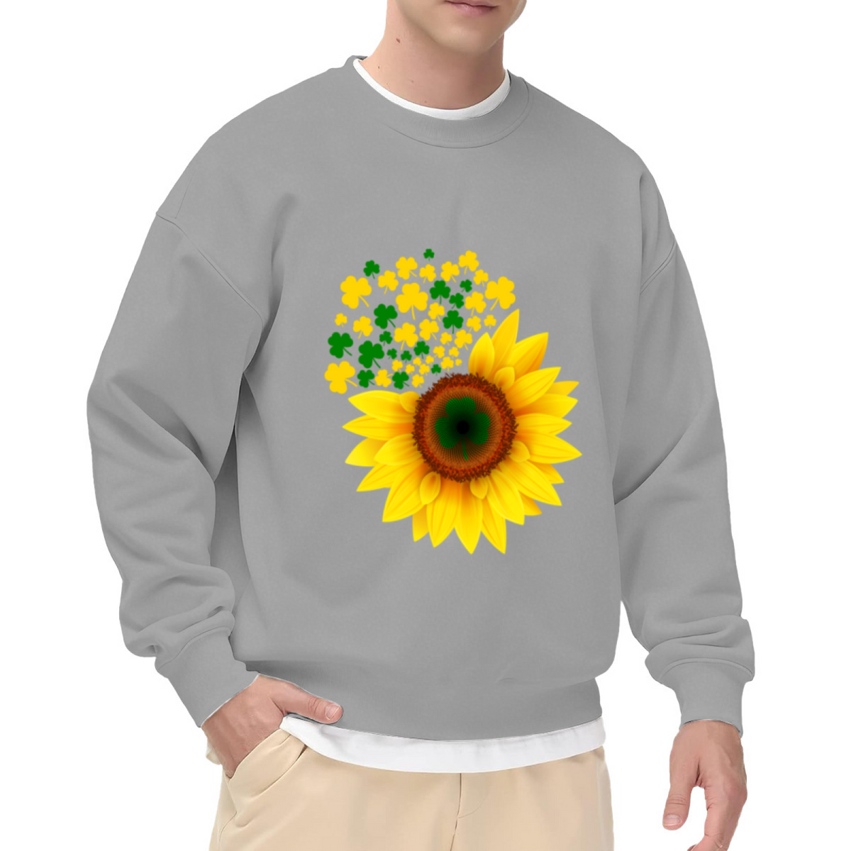 Shamrock Sunflower Heart Crewneck Sweatshirt | St Patrick's Day Lucky Clover Floral Pullover, Spring Gift