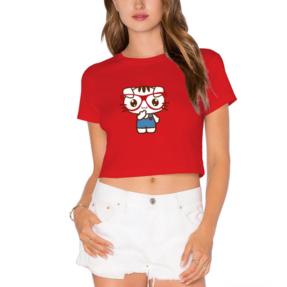 Glasses?Wearing Cute Cat Red Cropped Top