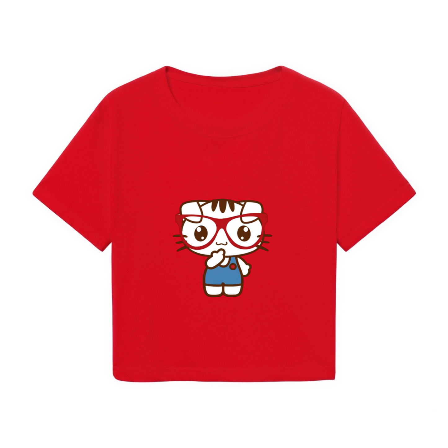Glasses?Wearing Cute Cat Red Cropped Top