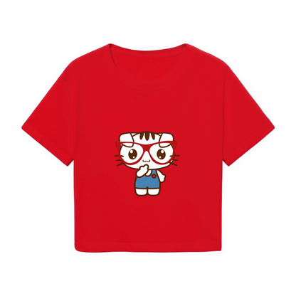 Glasses?Wearing Cute Cat Red Cropped Top