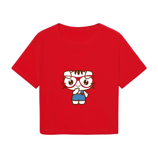 Glasses?Wearing Cute Cat Red Cropped Top
