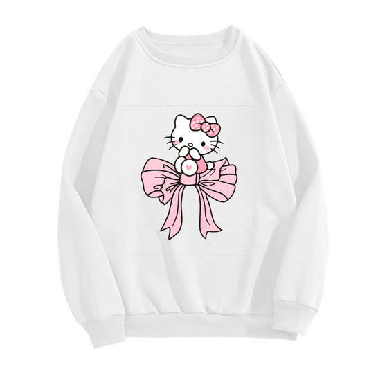 Dreamy Big Bow Decor Hello Kitty Adorable Crewneck Sweatshirt