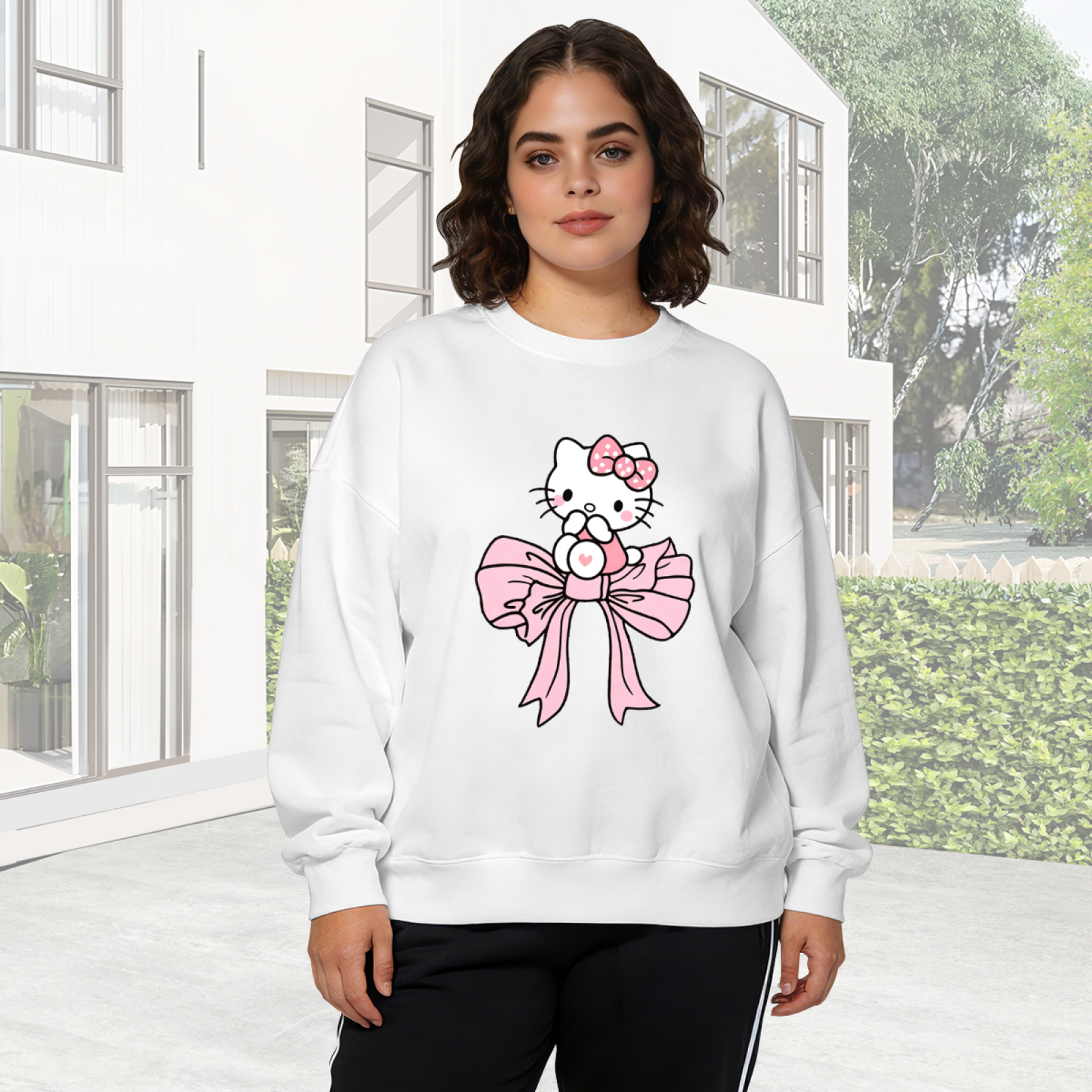 Dreamy Big Bow Decor Hello Kitty Adorable Crewneck Sweatshirt