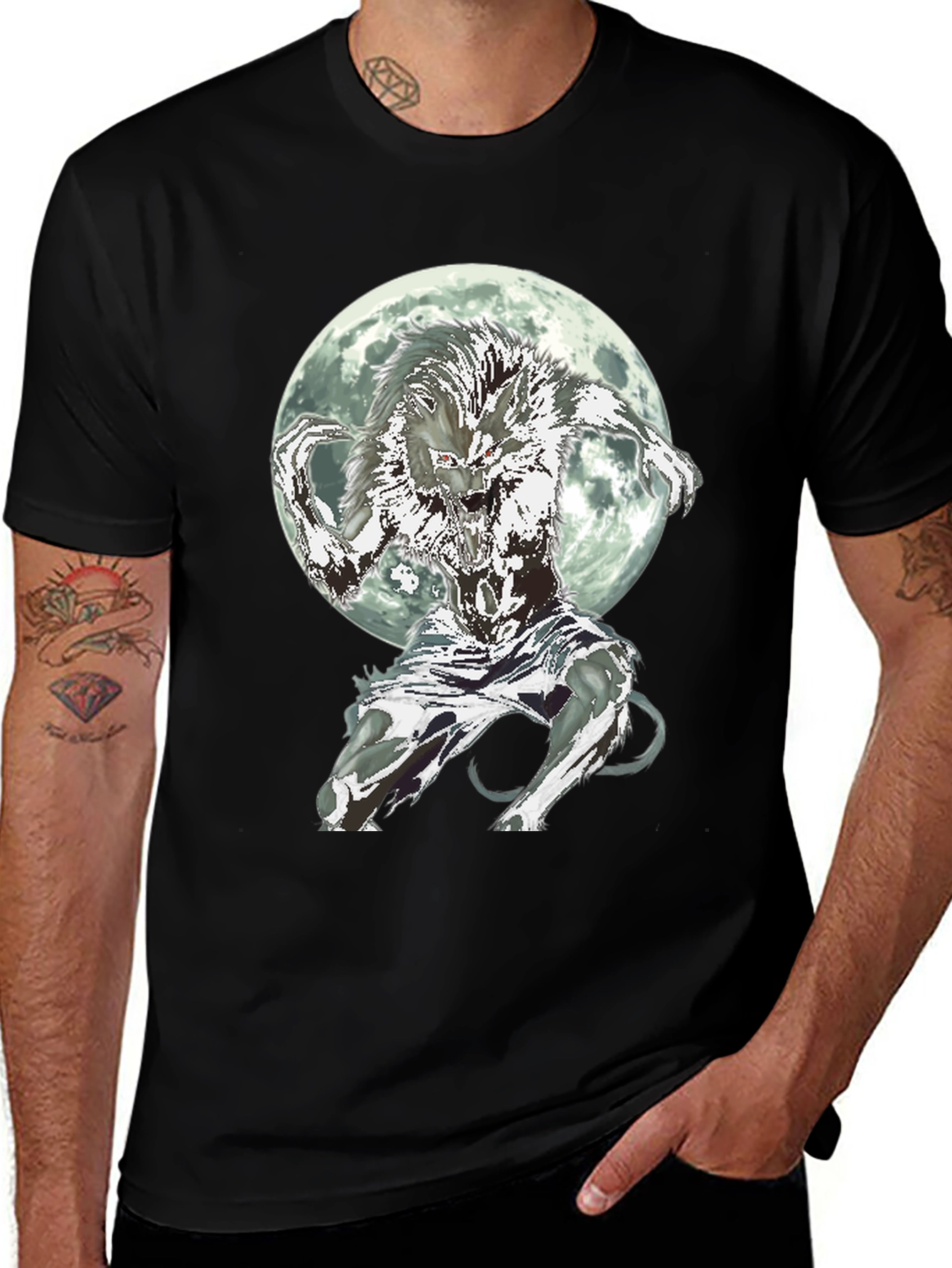 Werewolf Moon Graphic Tee - Black Cotton