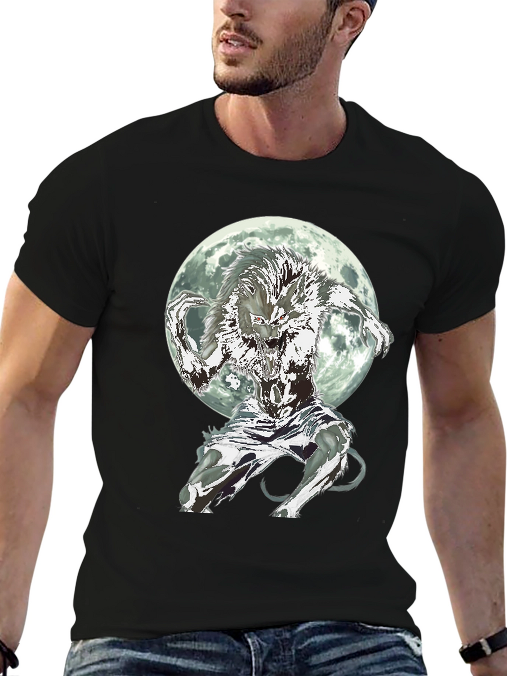 Werewolf Moon Graphic Tee - Black Cotton