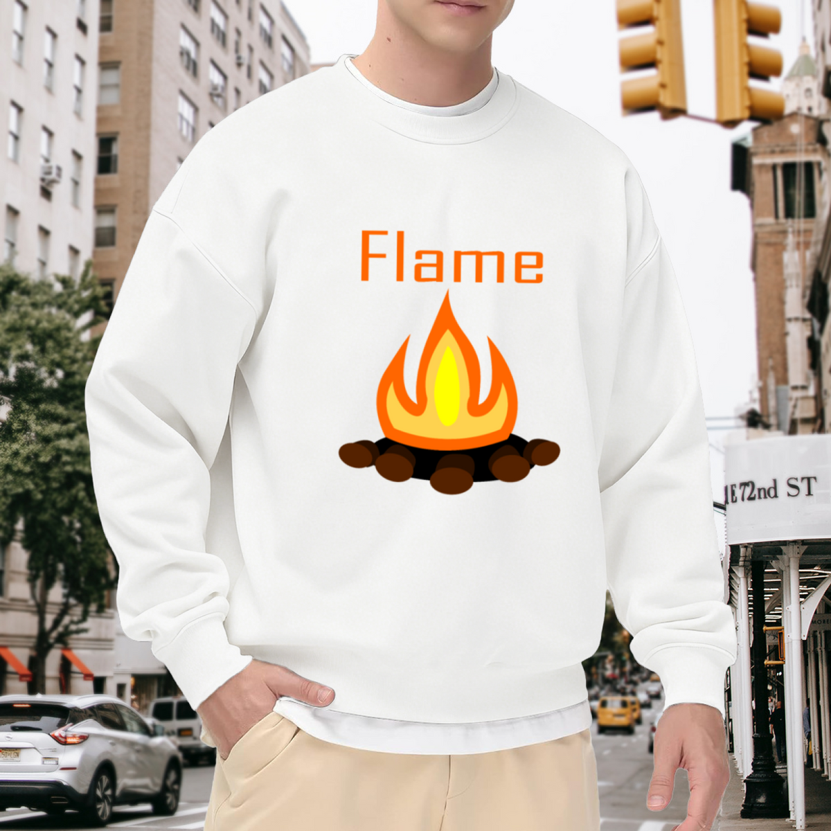 Flame Campfire Crewneck Sweatshirt - Cozy Bonfire Graphic Pullover, Camping Lover Gift, Outdoor Adventure Top