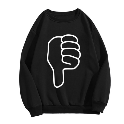 Thumbs Down Minimalist Line Art Crewneck Sweatshirt | Disapproval Gesture Graphic Pullover, Edgy Streetwear Top