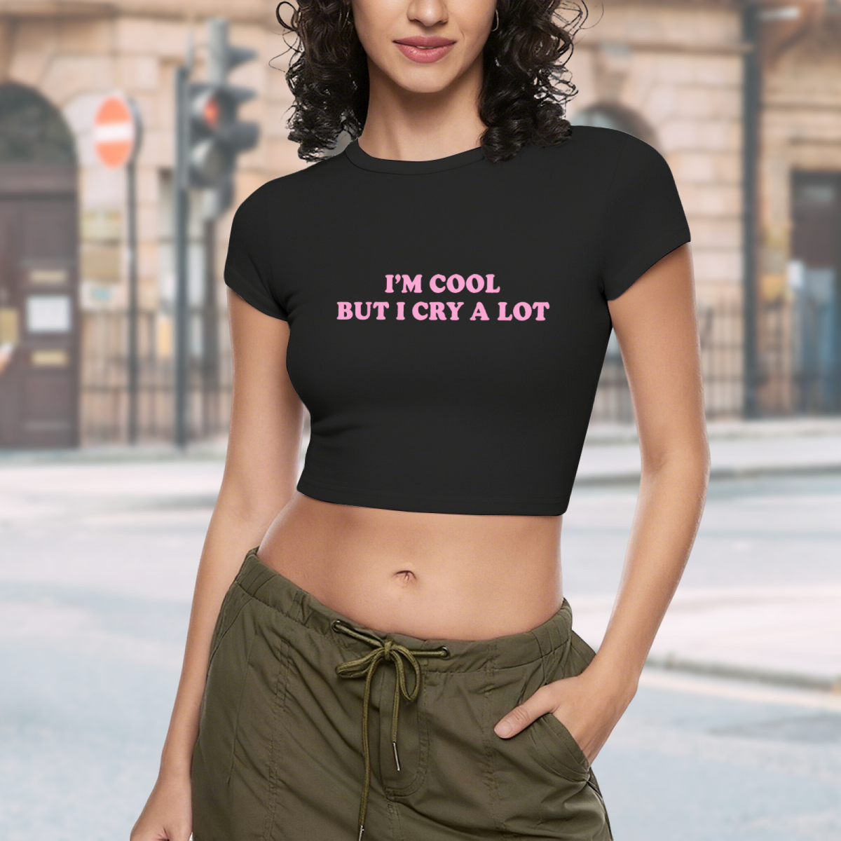 I¡¯m Cool But I Cry A Lot Emotional Y2K Crop Top