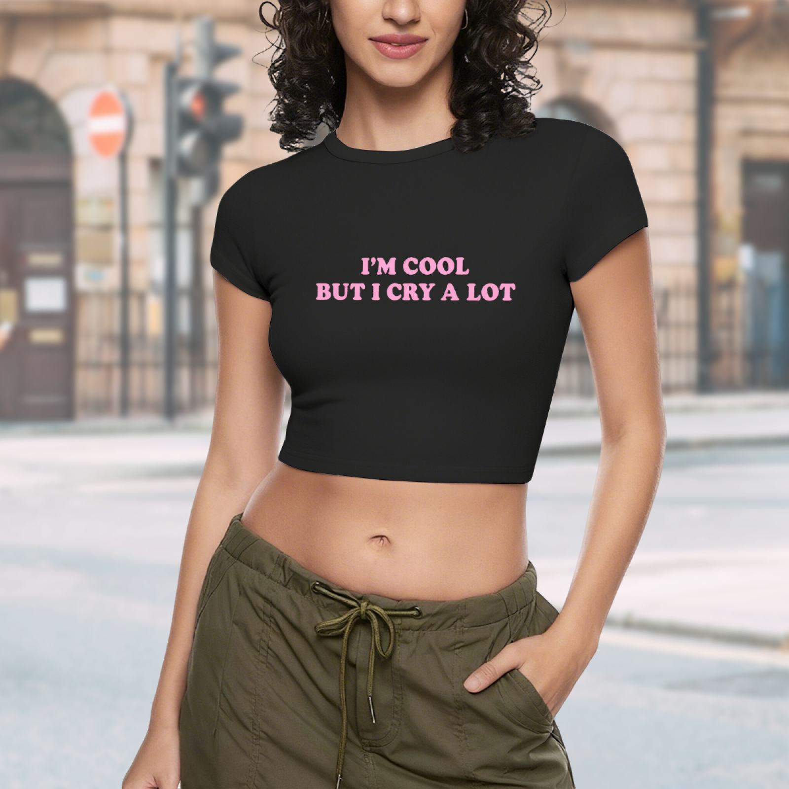 I¡¯m Cool But I Cry A Lot Emotional Y2K Crop Top