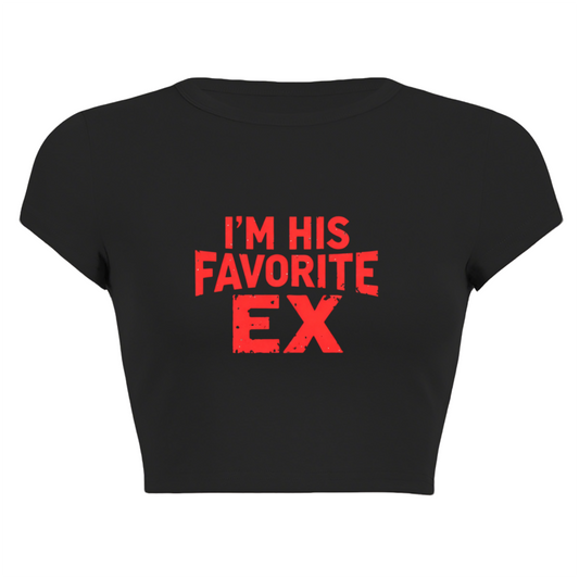 I¡¯m His Favorite Ex Distressed Red Print Black Crop Top ¨C Edgy Sassy Tee