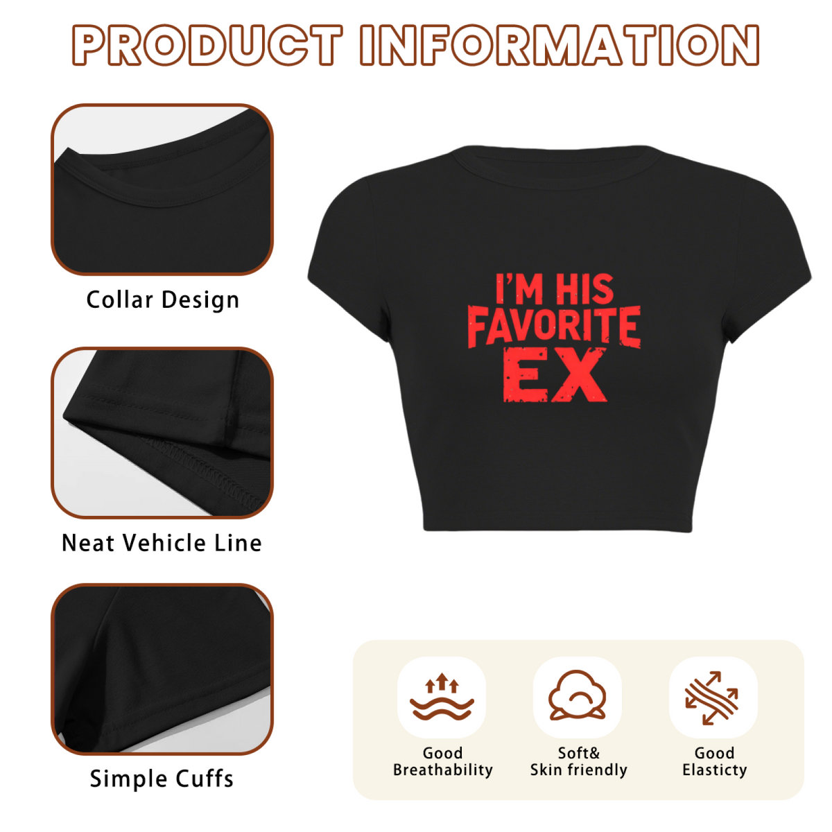 I¡¯m His Favorite Ex Distressed Red Print Black Crop Top ¨C Edgy Sassy Tee