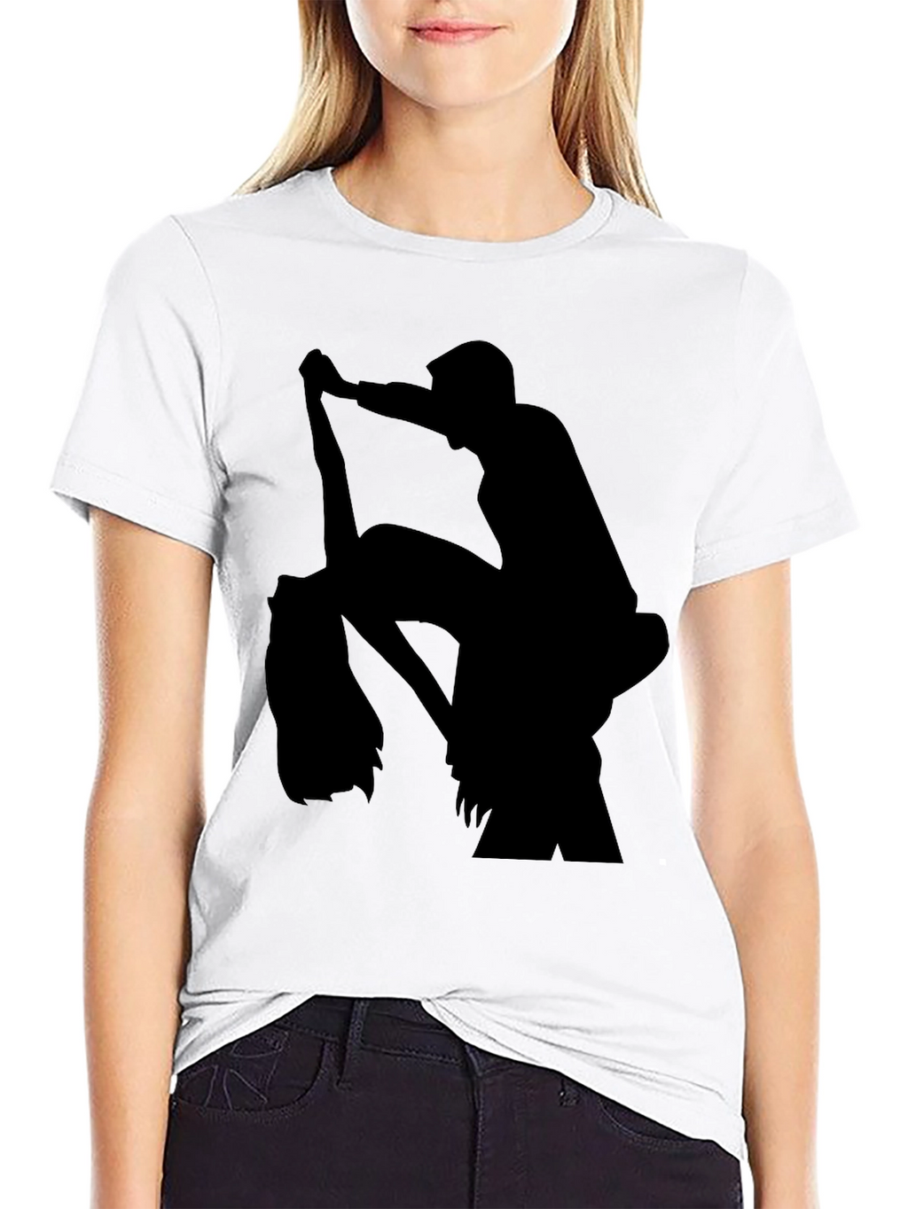Silhouette Print Black Casual T-Shirt