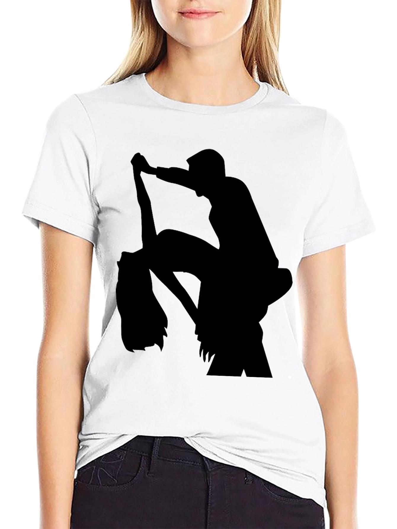 Silhouette Print Black Casual T-Shirt