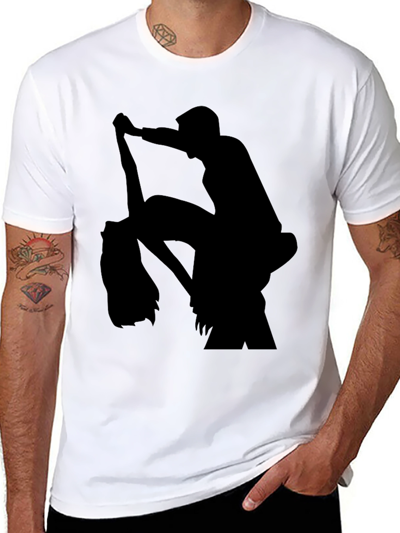 Silhouette Print Black Casual T-Shirt