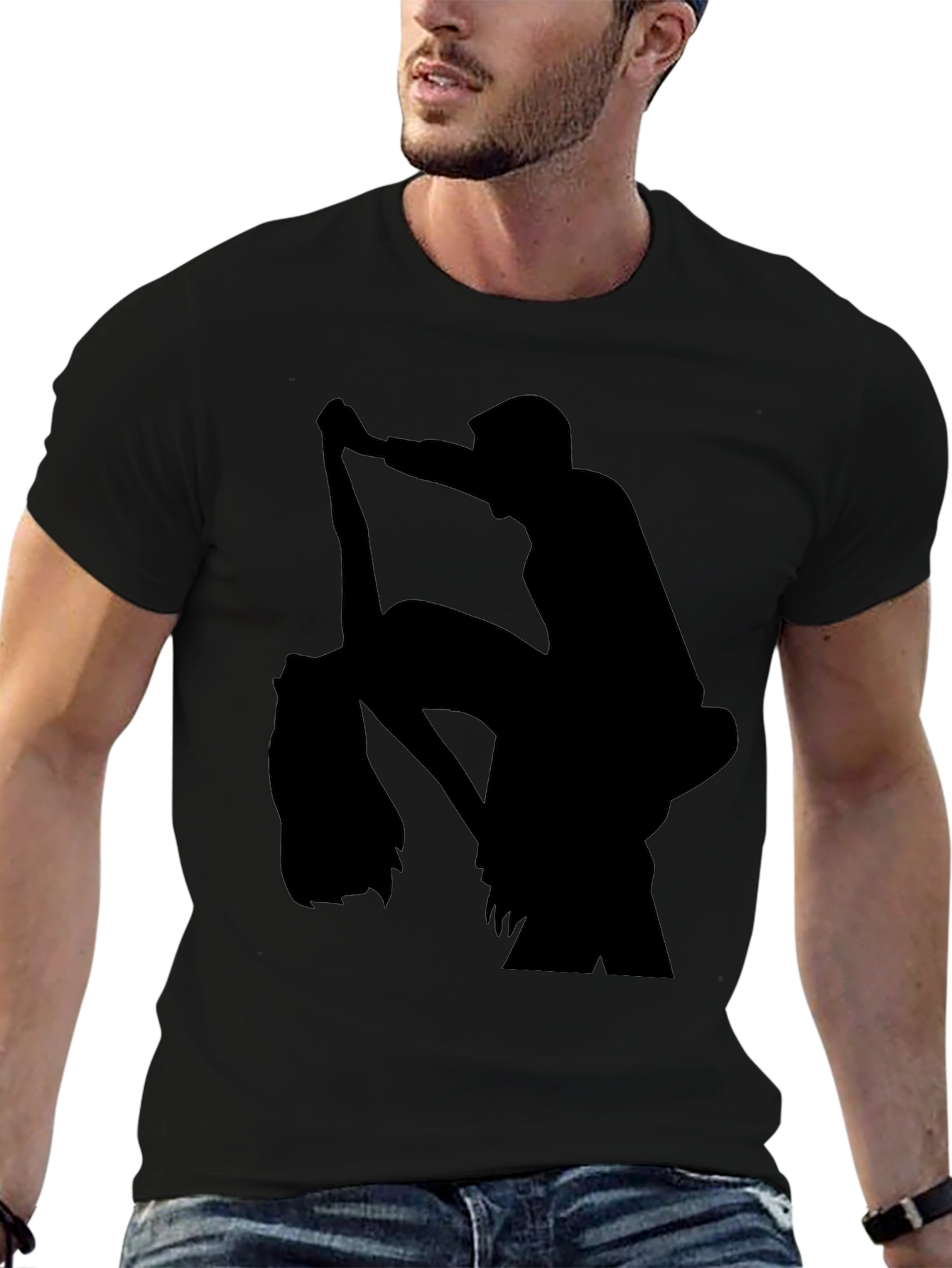 Silhouette Print Black Casual T-Shirt