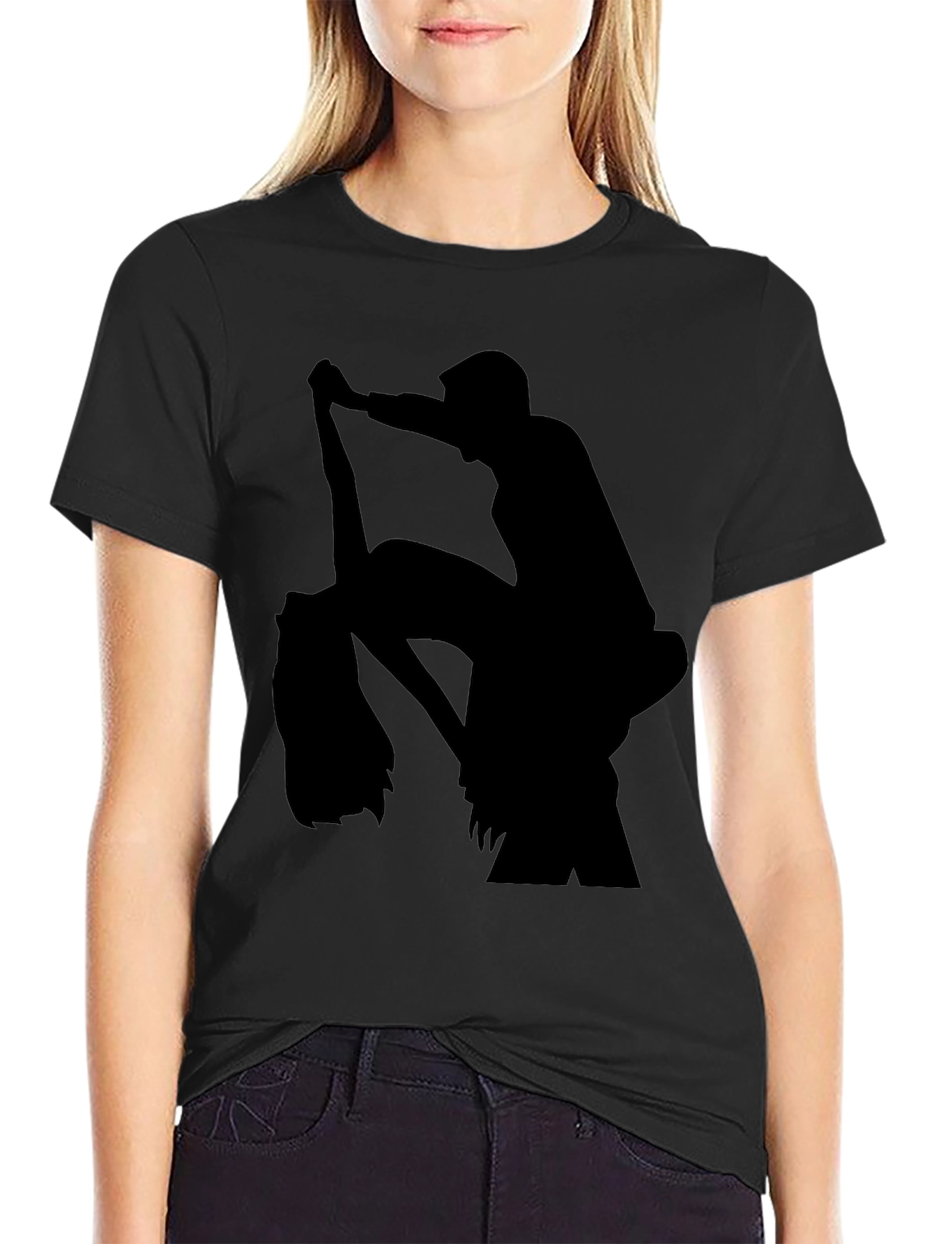 Silhouette Print Black Casual T-Shirt