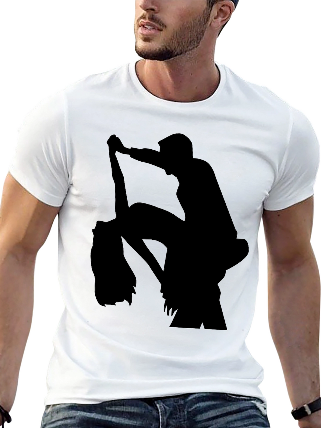 Silhouette Print Black Casual T-Shirt