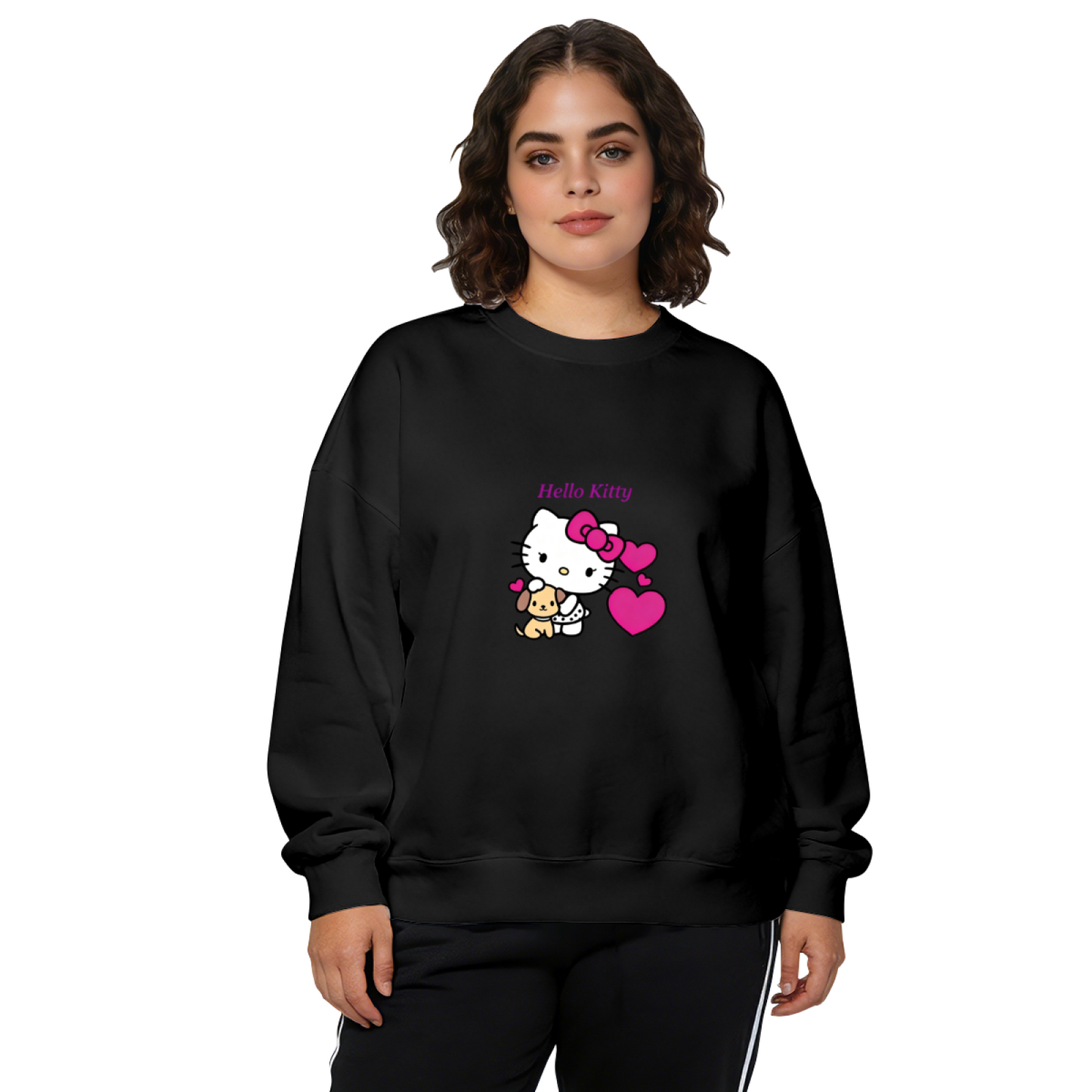 Sweet Hello Kitty With Puppy & Pink Hearts Crewneck Sweatshirt