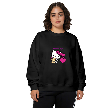 Sweet Hello Kitty With Puppy & Pink Hearts Crewneck Sweatshirt