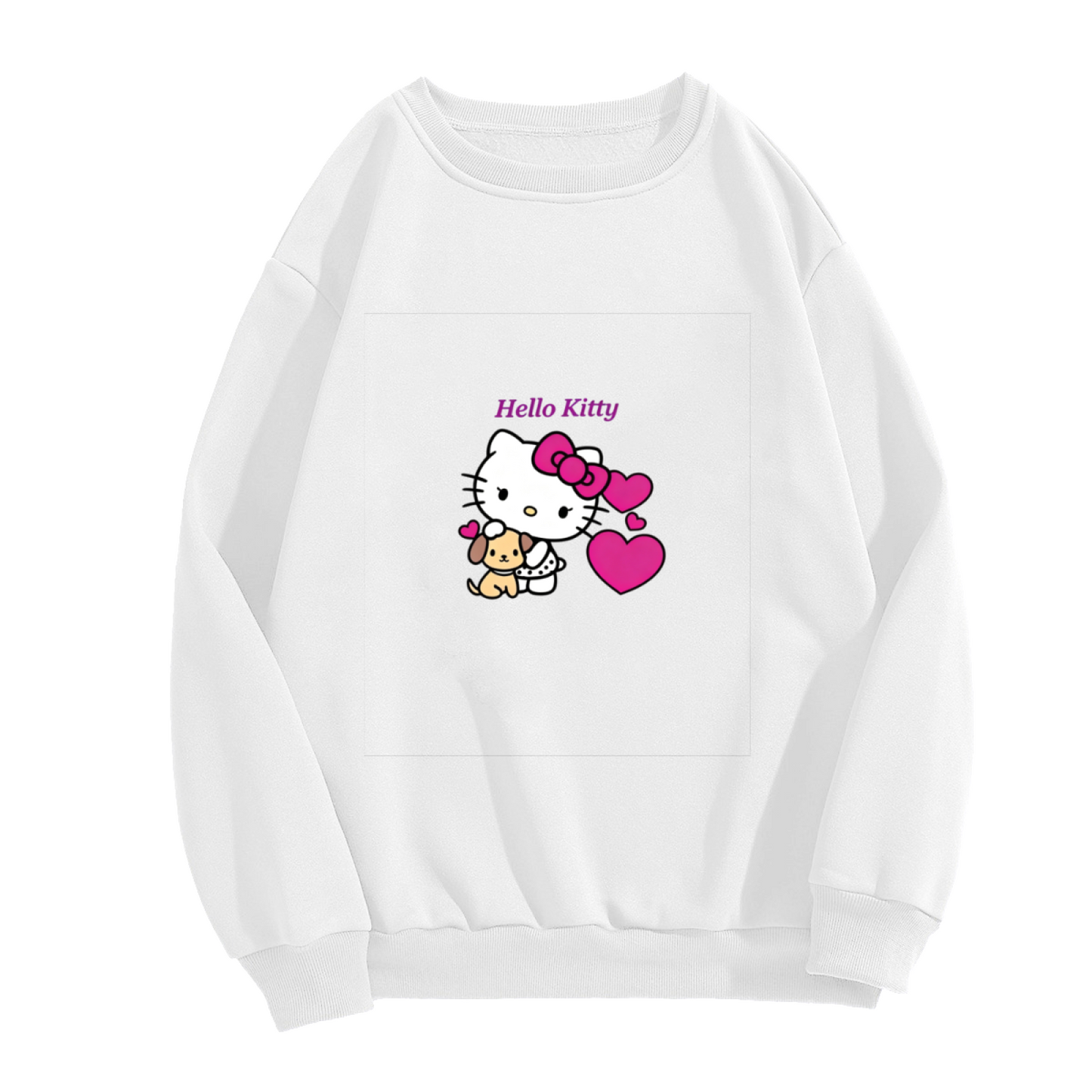 Sweet Hello Kitty With Puppy & Pink Hearts Crewneck Sweatshirt