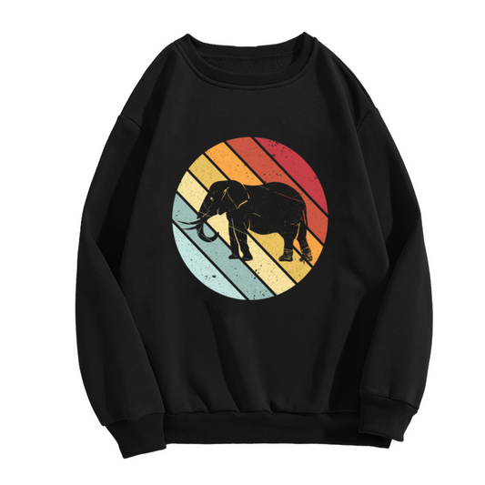 Elephant Silhouette Retro Sun Stripes Sweatshirt | Vintage Distressed Animal Graphic Crewneck, Wildlife Pullover Top, Elephant Lover Gift