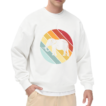 Elephant Silhouette Retro Sun Stripes Sweatshirt | Vintage Distressed Animal Graphic Crewneck, Wildlife Pullover Top, Elephant Lover Gift