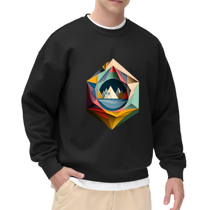 Geometric Crystal Mountain Landscape Crewneck Sweatshirt | Low-Poly Faceted Gem Art Pullover, Modern Nature Gift