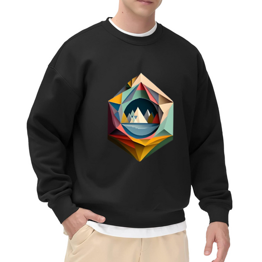Geometric Crystal Mountain Landscape Crewneck Sweatshirt | Low-Poly Faceted Gem Art Pullover, Modern Nature Gift