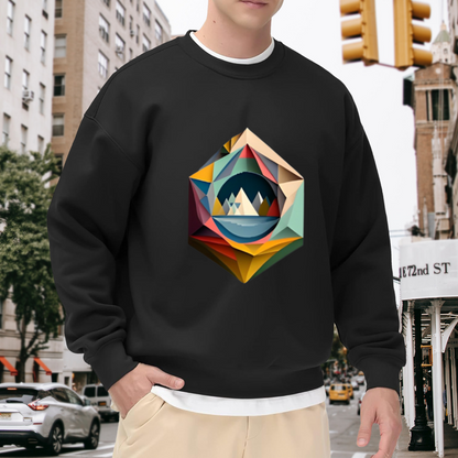 Geometric Crystal Mountain Landscape Crewneck Sweatshirt | Low-Poly Faceted Gem Art Pullover, Modern Nature Gift