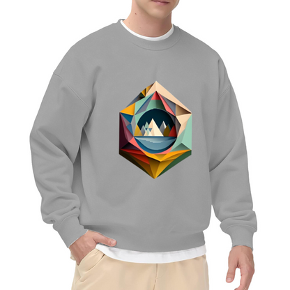 Geometric Crystal Mountain Landscape Crewneck Sweatshirt | Low-Poly Faceted Gem Art Pullover, Modern Nature Gift
