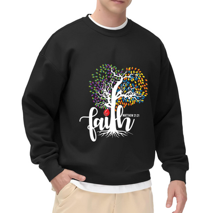Faith Matthew 21:21 Heart Tree Crewneck Sweatshirt, Colorful Christian Scripture Pullover, Religious Gift