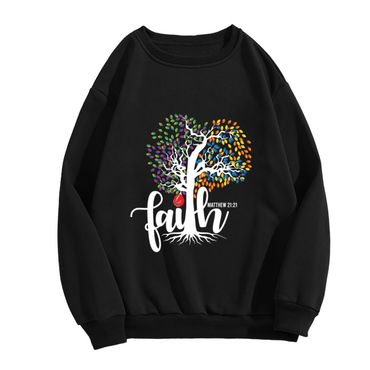 Faith Matthew 21:21 Heart Tree Crewneck Sweatshirt, Colorful Christian Scripture Pullover, Religious Gift