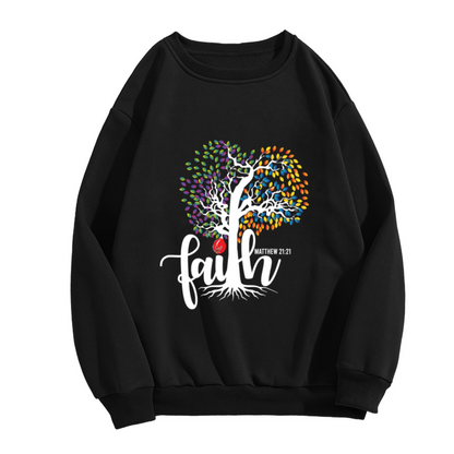 Faith Matthew 21:21 Heart Tree Crewneck Sweatshirt, Colorful Christian Scripture Pullover, Religious Gift