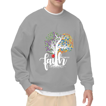 Faith Matthew 21:21 Heart Tree Crewneck Sweatshirt, Colorful Christian Scripture Pullover, Religious Gift