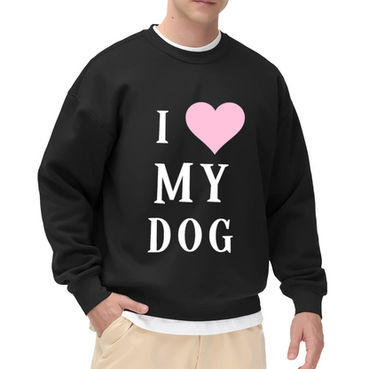 I Heart My Dog Crewneck Sweatshirt - Cute Pink Heart Pet Graphic, Dog Mom Gift Pullover, Puppy Lover Top