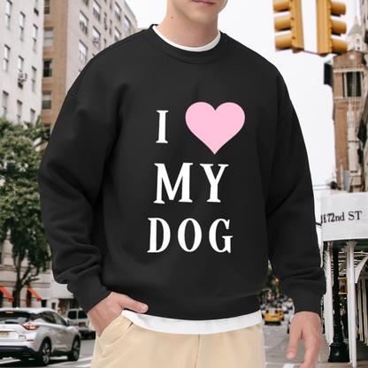 I Heart My Dog Crewneck Sweatshirt - Cute Pink Heart Pet Graphic, Dog Mom Gift Pullover, Puppy Lover Top