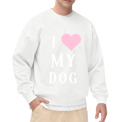 I Heart My Dog Crewneck Sweatshirt - Cute Pink Heart Pet Graphic, Dog Mom Gift Pullover, Puppy Lover Top