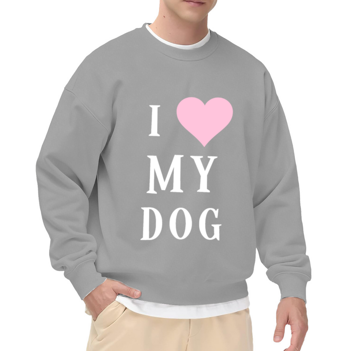 I Heart My Dog Crewneck Sweatshirt - Cute Pink Heart Pet Graphic, Dog Mom Gift Pullover, Puppy Lover Top
