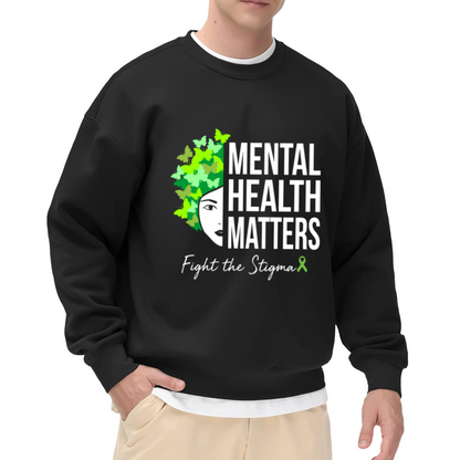 Mental Health Matters Sweatshirt | Butterfly Portrait Fight The Stigma Graphic Crewneck, Mental Health Awareness Pullover Top, Green Ribbon Gift