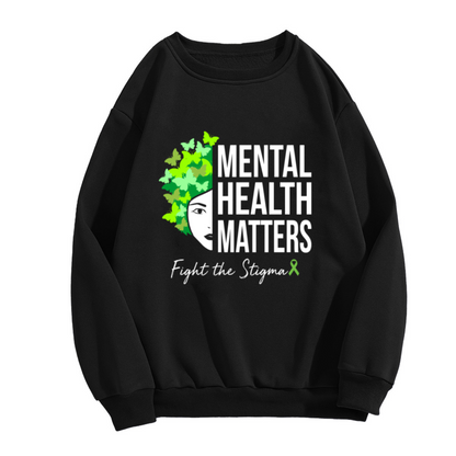 Mental Health Matters Sweatshirt | Butterfly Portrait Fight The Stigma Graphic Crewneck, Mental Health Awareness Pullover Top, Green Ribbon Gift