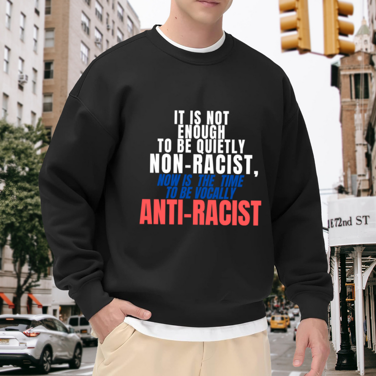 Vocally Anti-Racist Statement Typography Crewneck Sweatshirt | Social Justice Activism Pullover, Equality Advocate Gift