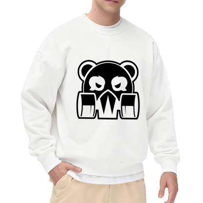 Cool and Edgy Monochrome Black Bear with Mask Style Graphic Crewneck Sweatshirt for Unisex Streetwear