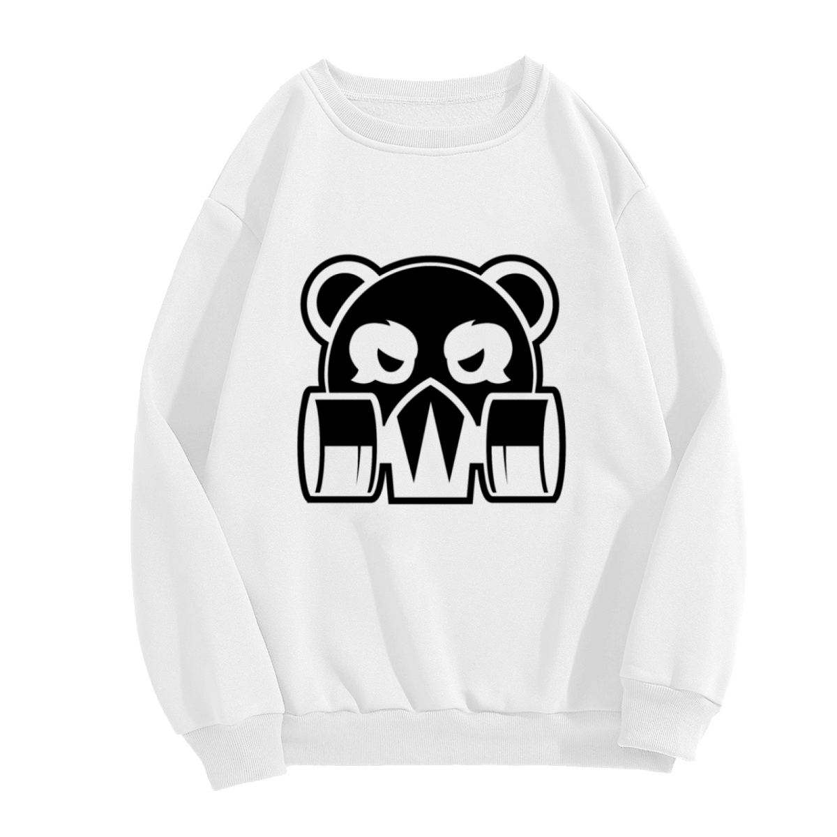 Cool and Edgy Monochrome Black Bear with Mask Style Graphic Crewneck Sweatshirt for Unisex Streetwear