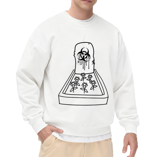Love Grave Tombstone Line Art Crewneck Sweatshirt | Gothic Floral Heart Drip Graphic Pullover, Alternative Streetwear Top