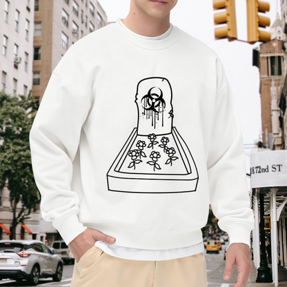 Love Grave Tombstone Line Art Crewneck Sweatshirt | Gothic Floral Heart Drip Graphic Pullover, Alternative Streetwear Top