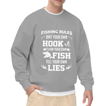 Fishing Rules Sweatshirt | Funny Fishing Hook Graphic Crewneck, Vintage Fisherman Pullover Top, Fishing Gift for Dad Men Women